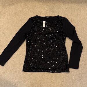 Talbots Black Sequin Long Sleeve Top